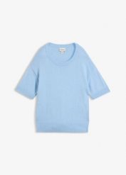 Sweter oversize z krótkim rękawem i dużą zawartością wełny. Czerwone swetry damskie bonprix, bez wzorów, z wełny, eleganckie, bez kołnierzyka, bez ramiączek, krótkie, bez kaptura. Za 219.99 zł.