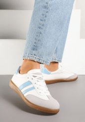 Biało-Niebieskie Sneakersy z Dwoma Paskami na Cholewce przed Kostkę Ulirana. Białe obuwie sportowe damskie Renee, bez wzorów. Za 59.99 zł.