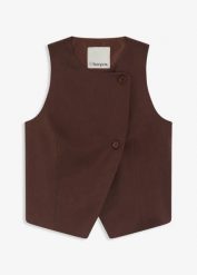 Kamizelka z lejącej mieszanki wiskozy. Brązowe kurtki damskie bonprix, bez wzorów, z wiskozy, krótkie, bez kaptura. Za 142.99 zł.