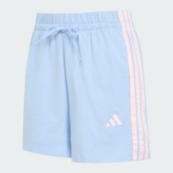Szorty Essentials 3-Stripes Cotton. Niebieskie szorty sportowe damskie Adidas, xs, bez wzorów, z bawełny, klasyczne, z standardowym stanem, na fitness i siłownię. Za 129.00 zł.