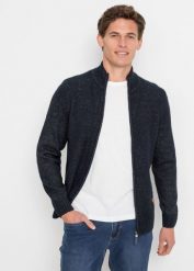 Sweter rozpinany ze stójką. Niebieskie kardigany męskie bonprix, m, bez wzorów. Za 149.99 zł.