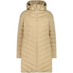 Cmp WOMAN LONG COAT płaszcz damski długi 100% poliester — P405 Cookie. Brązowe płaszcze damskie CMP, bez wzorów, z materiału, eleganckie, długie, bez kaptura. Za 588.50 zł.