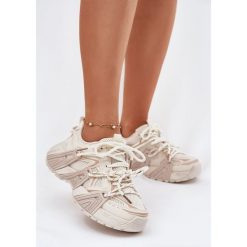 Sneakersy Buty Sportowe Damskie Beżowe beżowy. Brązowe obuwie sportowe damskie bez wzorów, ze skóry. Za 170.48 zł.