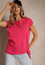 Różowy T-shirt z Bawełny z Ozdobnym Wiązaniem Termio. Czerwone bluzki damskie Renee, m, bez wzorów, z bawełny, biznesowe, bez kołnierzyka, bez ramiączek. Za 29.99 zł.