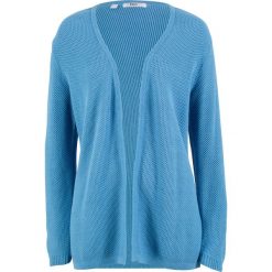 Kardigan bawełniany w optyce szydełkowego, bez zapięcia bonprix niebieski. Kardigany damskie marki bonprix. Za 37.99 zł.