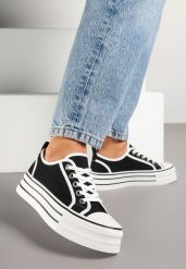 Czarne Trampki na Platformie Lurimera. Czarne trampki i tenisówki damskie Born2be, bez wzorów, z jeansu, eleganckie, bez zapięcia. Za 69.99 zł.