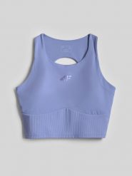 4F Crop top do jogi szybkoschnący damski - niebieski XS. Niebieskie koszulki sportowe damskie 4f, l, bez wzorów, z gumy, bez kołnierzyka, bez ramiączek, na fitness i siłownię. Za 119.99 zł.