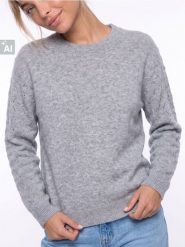 Sweter z ażurowymi rękawami, z domieszką wełny - szary. Szare swetry damskie Sinsay, l, w ażurowe wzory, z wełny, bez kołnierzyka, bez ramiączek, bez kaptura. Za 49.99 zł.