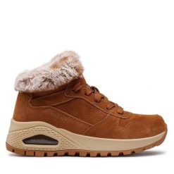 Trzewiki Skechers. Brązowe botki damskie Skechers, bez obcasa, na płaskiej podeszwie, bez zapięcia. Za 379.99 zł.