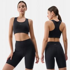 SPODENKI DAMSKIE 4F TRENINGOWE LEGGINSY KRÓTKIE KOLARKI KRÓTKIE CZARNE. Czarne legginsy sportowe damskie 4f, l, bez wzorów, z materiału, krótkie, do biegania. Za 99.99 zł.