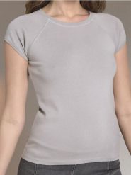 Koszulka - szary. Szare t-shirty damskie Sinsay, l, bez wzorów, bez kołnierzyka. W wyprzedaży za 13.99 zł.