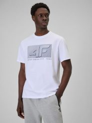4F T-shirt regular z nadrukiem męski - biały XXL. Białe t-shirty męskie 4f, m, bez wzorów, z dresówki, klasyczne, bez kołnierzyka. Za 69.99 zł.