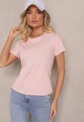 Różowy Casualowy Bawełniany T-shirt Rivali. Czerwone bluzki damskie Renee, m, bez wzorów, z bawełny, klasyczne, bez kołnierzyka. Za 24.99 zł.