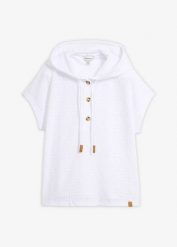 Shirt z dekoltem henley i kapturem. Niebieskie bluzki damskie bonprix, bez wzorów, bez kołnierzyka, bez ramiączek. Za 79.99 zł.
