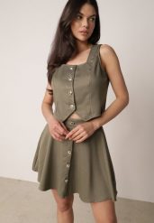 Zielony Elegancki Komplet Kamizelka i Rozkloszowana Spódnica z Guzikami Merireida. Zielone spódnice damskie Born2be, l, bez wzorów, biznesowe, proste. Za 159.99 zł.