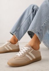 Beżowe Sneakersy w Stylu Kultowych Tenisówek Genenor. Brązowe obuwie sportowe damskie Born2be, bez wzorów, z dresówki, tenisowe. Za 99.99 zł.