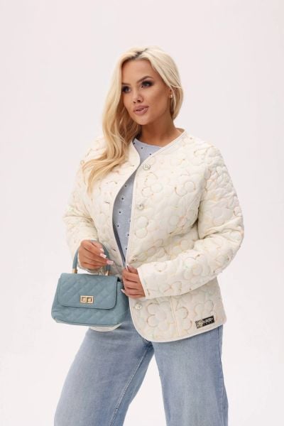 Lekko ocieplona kurtka Pastelle z haftem PLUS SIZE XXL JESIEŃ. Brązowe kurtki damskie Moda Size Plus Iwanek, na jesień, l, bez wzorów, z poliesteru, bez kaptura. Za 329.90 zł.