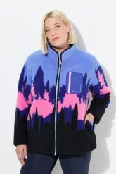 Damskie Kurtka z pluszowego polaru motyw gór stójka. Niebieskie kurtki damskie Ulla Popken, plus size, bez wzorów, z materiału, bez kaptura. Za 429.99 zł.