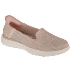 Buty do chodzenia damskie, Skechers Slip-Ins On The Go Flex - Clover. Brązowe trampki i tenisówki damskie Skechers, bez wzorów, bez zapięcia. Za 359.99 zł.