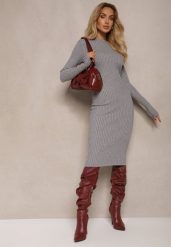 Szara Dopasowana Sukienka z Prążkowanej Dzianiny z Wiskozą Zdobiona Guzikami Zinlivira. Szare sukienki damskie Renee, na co dzień, m, z aplikacjami, z dzianiny, eleganckie, bez kołnierzyka, bez ramiączek, midi, dopasowane. Za 84.99 zł.