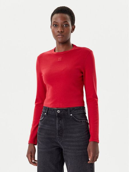 HUGO Bluzka Dafilomena_3 50518378 Czerwony Slim Fit. Czerwone bluzki damskie Hugo, xl, bez wzorów, z bawełny, bez kołnierzyka, bez ramiączek. Za 159.99 zł.