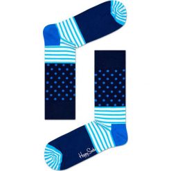 Happy Socks - Skarpety Stripes&Dots. Niebieskie skarpety męskie Happy Socks, z bawełny. W wyprzedaży za 27.90 zł.