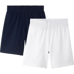 Spodnie sportowe, szybko schnące ( 2 pary) bonprix ciemnoniebieski + biały. Niebieskie spodnie sportowe dla chłopców bonprix, bez wzorów, sportowe, krótkie. Za 49.98 zł.