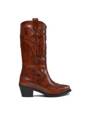Bronx Kowbojki Western 47515-H Brązowy. Brązowe kozaki damskie Bronx, ze skóry, bez obcasa, na słupku. Za 1,499.00 zł.