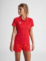 Damska koszulka polo Hummel Functional. Czerwone koszulki sportowe damskie Hummel, xl, bez wzorów, z dżerseju, bez kołnierzyka, bez ramiączek. Za 131.00 zł.