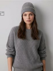 Prążkowana czapka beanie z domieszką wełny - szary. Szare czapki i kapelusze damskie Sinsay, bez wzorów, prążkowane. Za 24.99 zł.