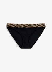 Figi bikini z błyszczącego materiału. Czarne bikini damskie bonprix, bez wzorów. Za 79.99 zł.