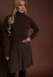 Brązowa Spódnica z Kaszmirem o Rozkloszowanym Kroju High Waist Acrea. Brązowe spódnice damskie Renee, bez wzorów, z kaszmiru, eleganckie, z podwyższonym stanem, mini, dopasowane. Za 99.99 zł.