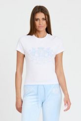 JUICY COUTURE Biały t-shirt Enzo Dog Crest. Czarne t-shirty damskie Juicy Couture, s, bez wzorów, bez kołnierzyka. W wyprzedaży za 129.99 zł.