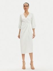 Nissa Sukienka koktajlowa RZ14824 Biały Regular Fit. Białe sukienki damskie Nissa, bez wzorów, z syntetyku, wizytowe, bez kołnierzyka, bez ramiączek. Za 939.99 zł.