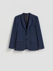 Marynarka slim fit z dodatkiem wiskozy - granatowy. Niebieskie marynarki męskie Reserved, bez wzorów, z tkaniny. Za 359.99 zł.