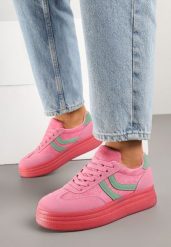 Fuksjowe Sneakersy w Stylu Klasycznych Tenisówek na Grubej Podeszwie Grelritia. Czerwone obuwie sportowe damskie Born2be, bez wzorów, z jeansu, tenisowe. Za 89.99 zł.