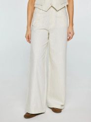 Spodnie damskie lniane z szeroką nogawką w prążek kremowe Kinnisi 102. Białe spodnie materiałowe damskie Big Star, l, bez wzorów, z denimu, z podwyższonym stanem. Za 229.99 zł.