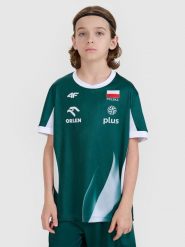 4F Koszulka meczowa replika z możliwością personalizacji dziecięca 4F x Polska Siatkówka - zielona 158/164 (12-14 lat). Zielone bluzki dla dziewczynek 4f, bez wzorów, z materiału, bez kołnierzyka, bez ramiączek. Za 179.99 zł.