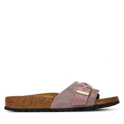 Klapki Birkenstock. Czerwone klapki damskie Birkenstock, bez wzorów, bez obcasa. Za 469.99 zł.
