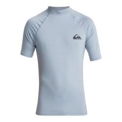 Koszulka surf UPF 50 z krótkim rękawem dla Mężczyzn EVERYDAY Szary. Szare koszulki sportowe męskie Quiksilver, m, bez wzorów, z elastanu, bez kołnierzyka, bez ramiączek. Za 139.99 zł.