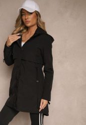 Czarna Kurtka Utility Parka z Odpinanym Kapturem i Wiązaniem w Talii Kalirne. Czarne kurtki damskie Renee, l, bez wzorów, eleganckie, z kapturem. Za 139.99 zł.