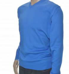 Sweter męski w szpic serek z wełny wełniany niegryzący M lazur 1703. Bluzy męskie Selantino, m, bez wzorów, z wełny, bez kaptura. Za 151.28 zł.