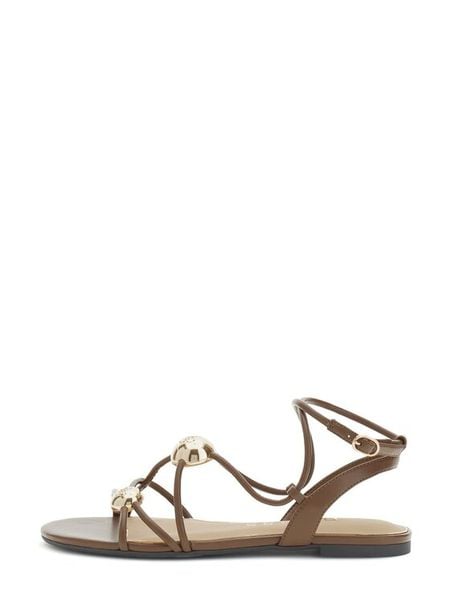 Guess Sandały FLTTAB ELE03 Brązowy. Brązowe sandały damskie Guess, z aplikacjami, bez obcasa, na płaskiej podeszwie, bez zapięcia. Za 494.99 zł.