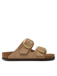 Birkenstock Klapki Arizona Big Buckle 1024064 Beżowy. Brązowe klapki damskie Birkenstock, bez wzorów, z nubiku, bez obcasa. Za 629.99 zł.