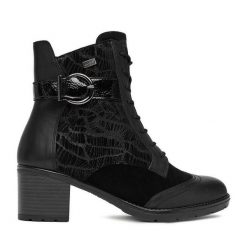 Botki Remonte. Czarne botki damskie Remonte, bez obcasa, na słupku, bez zapięcia. Za 439.99 zł.