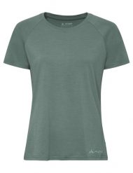 Koszulka damska Essential Wool T-Shirt. Zielone koszulki sportowe damskie Vaude, bez wzorów, z materiału, bez kołnierzyka, bez ramiączek, trekkingowe. Za 319.00 zł.