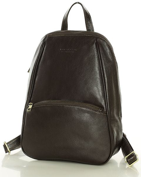 Elegancki plecak damski skórzany miejski minimalizm - MARCO MAZZINI ciemny brąz. Brązowe plecaki damskie bez wzorów, eleganckie. Za 379.00 zł.