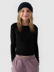 4F Longsleeve slim gładki dziewczęcy - czarny 122 (6-7 lat). Czarne t-shirty i topy dla dziewczynek 4f, bez wzorów, z bawełny, bez ramiączek. W wyprzedaży za 29.99 zł.