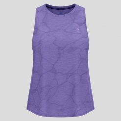Koszulka damska bez rękawów Odlo ZEROWEIGHT ENGINEERED CHILL-TEC Tank crew neck. Fioletowe koszulki sportowe damskie Odlo, bez wzorów, bez kołnierzyka, bez ramiączek, do biegania. Za 269.99 zł.
