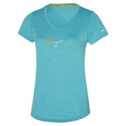 Koszulka do biegania damska Mizuno Impusle Core RB Tee. Niebieskie koszulki sportowe damskie Mizuno, s, bez wzorów, ze skóry, bez kołnierzyka, bez ramiączek, do biegania. Za 66.99 zł.